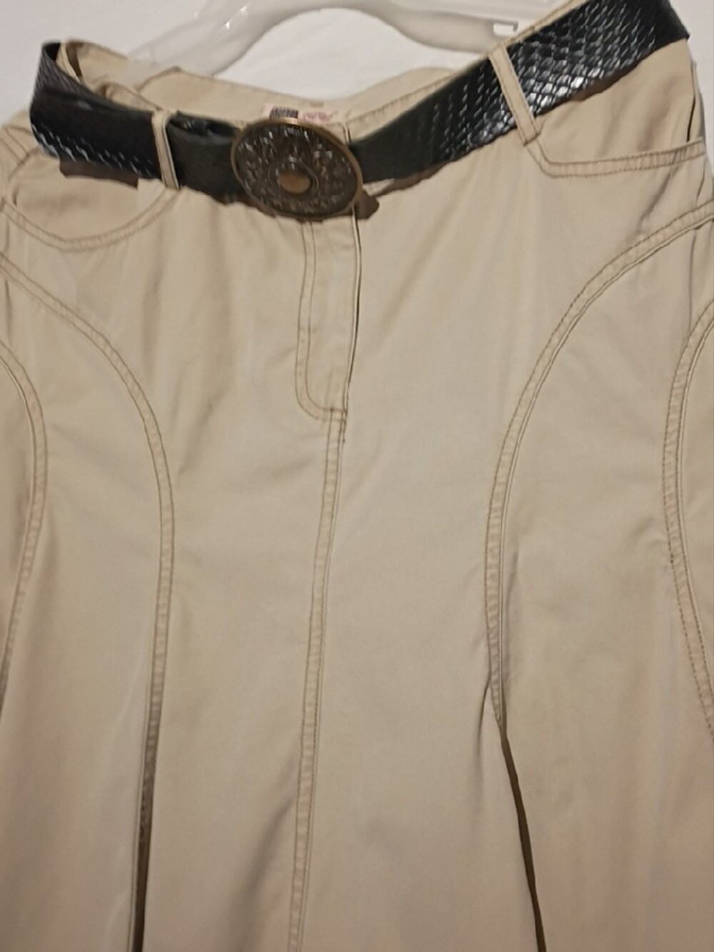 Tan Cotton Western Circle Skirt with Black Belt And Fancy Stitching, 10, NWOT - Picture 4 of 13